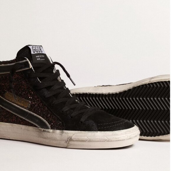 Slide in brown glitter with black leather star and flash - Picture 15 of 15